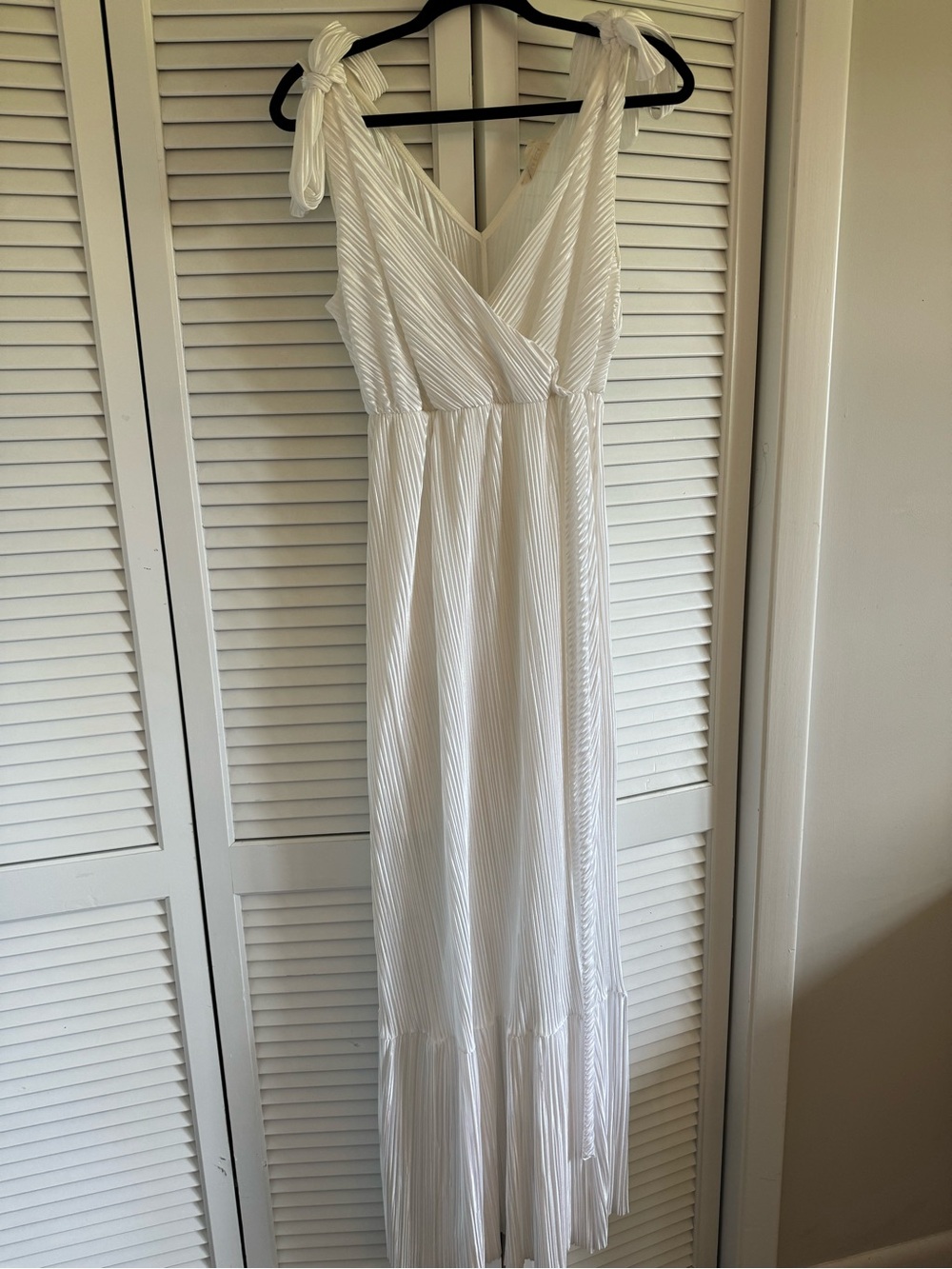White Tie-Shoulder V-Neck Maxi Dress